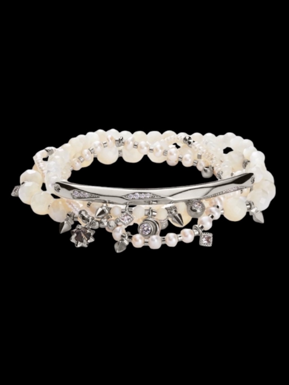 Kendra Scott Supak Silver Beaded Bracelet Set in Ivory Mother Of Pearl Mix